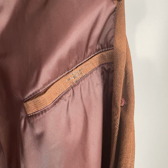 Vtg 70s Suede Trench Coat w/ Genuine Fox Fur Collar Women’s L Brown Aspen Chic - Picture 11 of 16